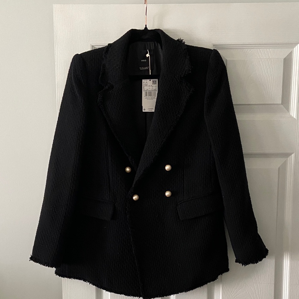 MNG Black Textured Blazer with pearl Buttons size S length 29” bust 36” - Picture 1 of 12